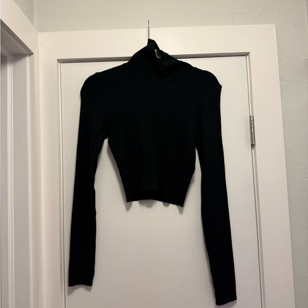 PrettyLittleThing Black Ribbed Turtleneck Crop Top